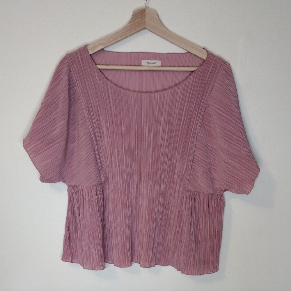 Pleated Flutter Sleeve Blouse - Mauve Pink